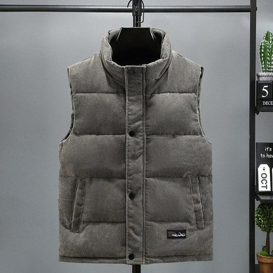 Casual corduroy vest with stand-up collar