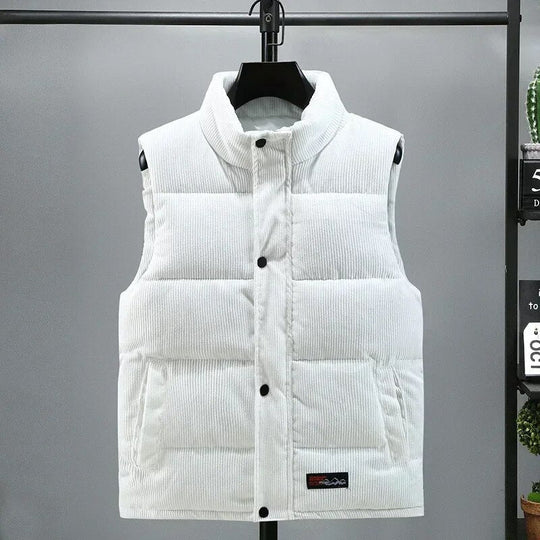 Casual corduroy vest with stand-up collar