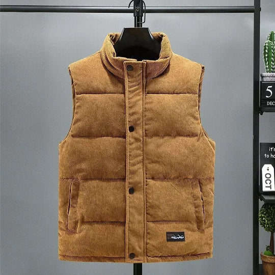 Casual corduroy vest with stand-up collar