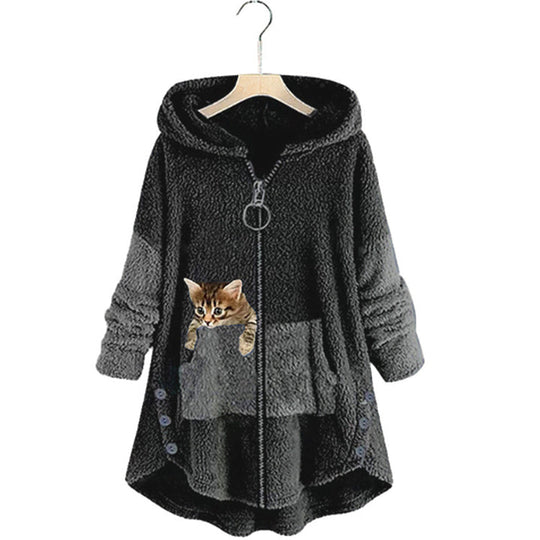 fleece jacket with cat print for women