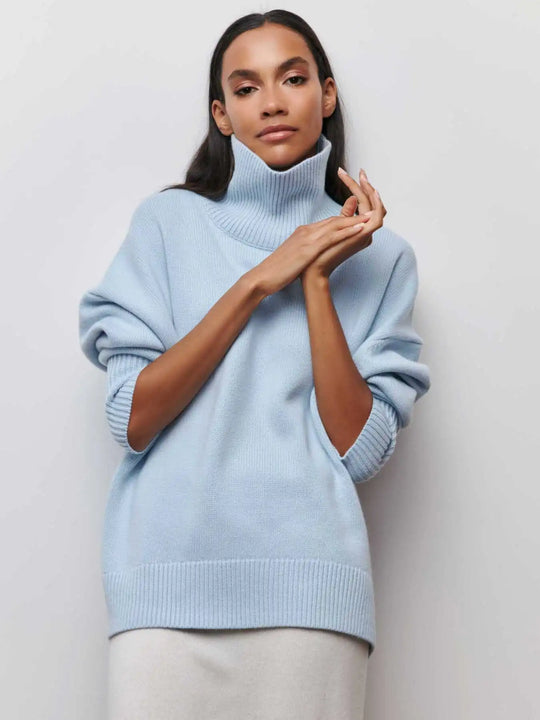 loose-fitting turtleneck sweater