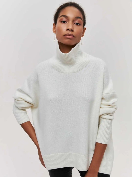 loose-fitting turtleneck sweater