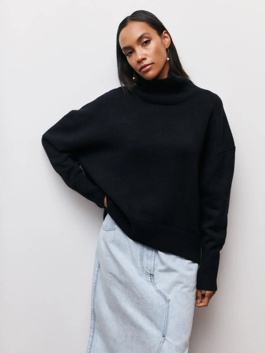 loose-fitting turtleneck sweater