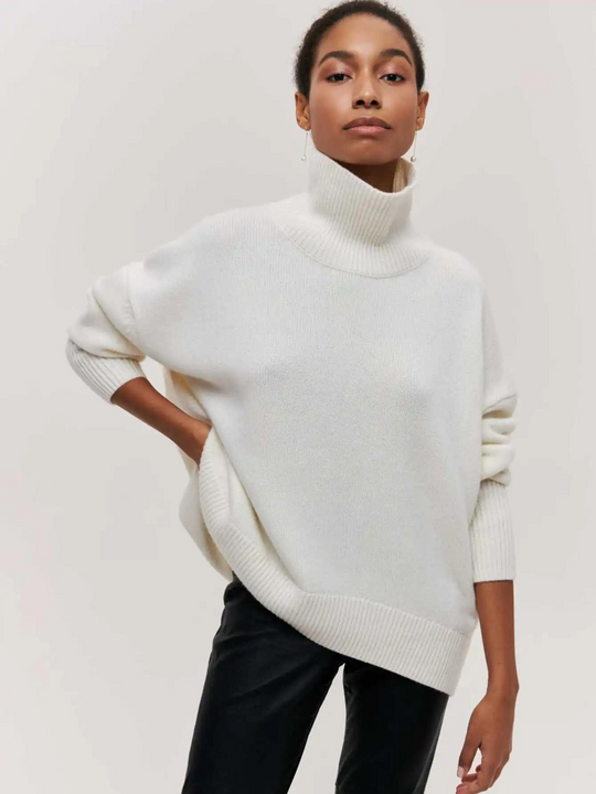 loose-fitting turtleneck sweater