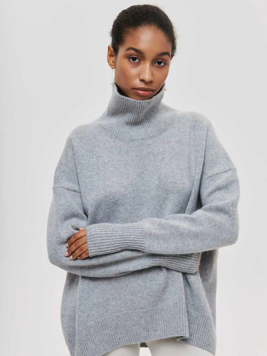 loose-fitting turtleneck sweater