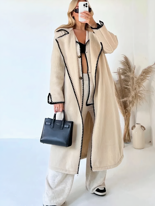 Elegant open front wool coat for women