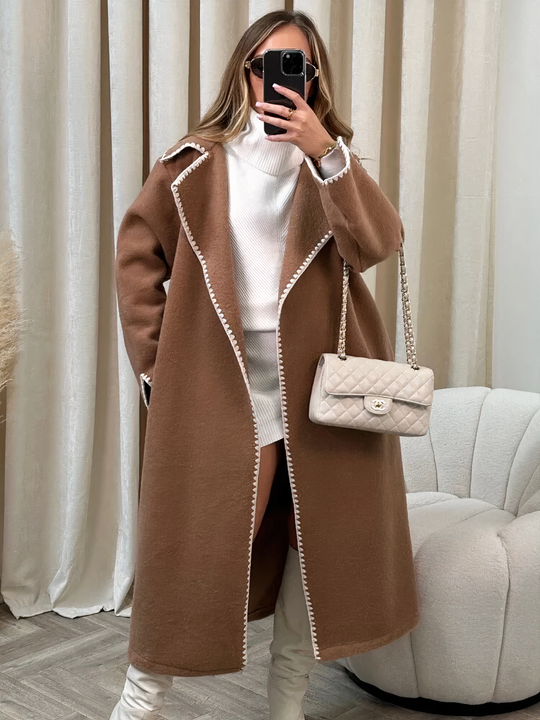 Elegant open front wool coat for women