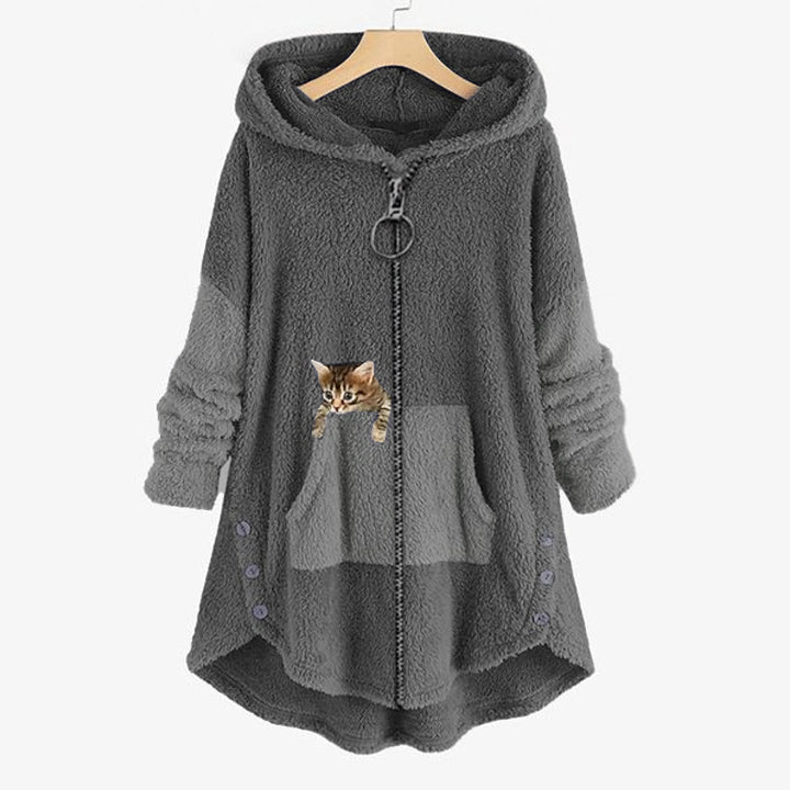 fleece jacket with cat print for women