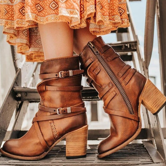 Vintage Leder Schnalle Stiefel für Frauen