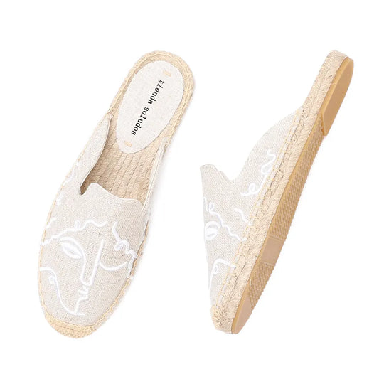 Printed hemp summer mules 