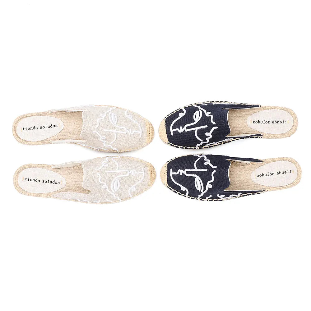 Printed hemp summer mules 