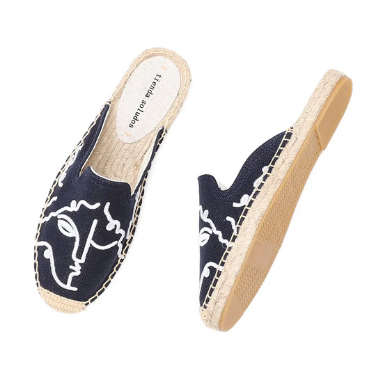 Printed hemp summer mules 