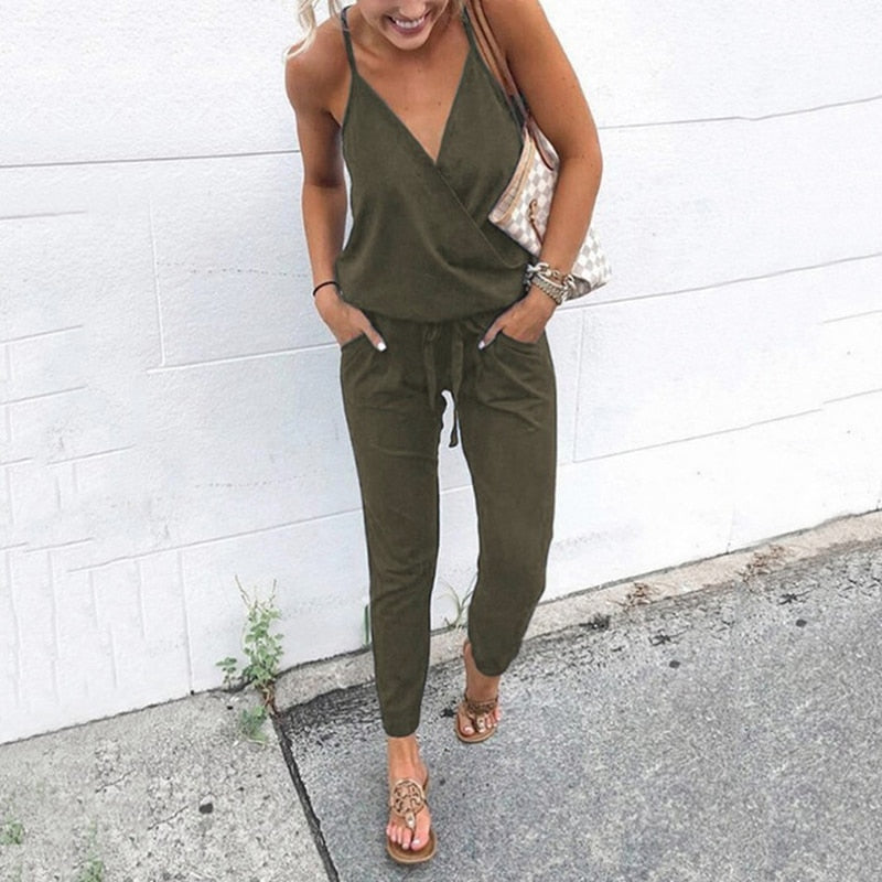 Spaghetti Strap Drawstring Jumpsuit for Women