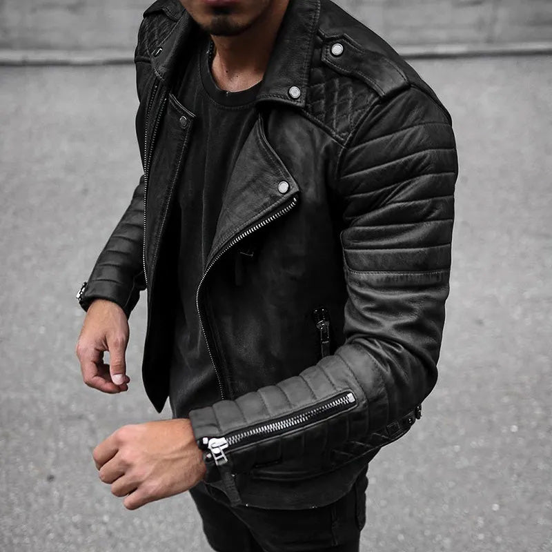 Men's lapel collar leather jacket