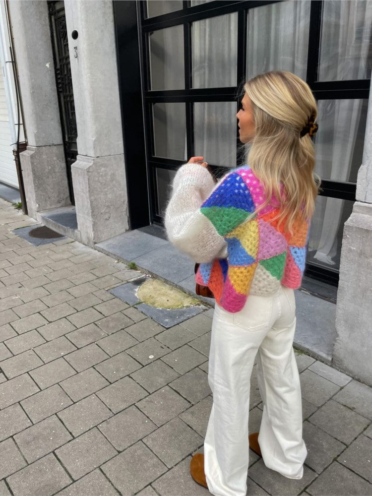 Bunte Patchwork-Strickjacke für Frauen