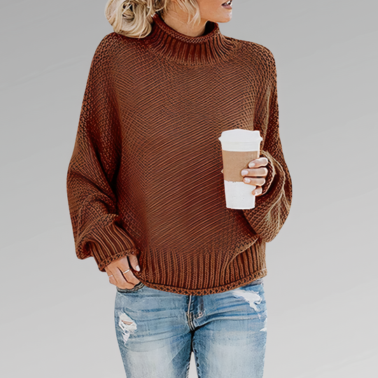 women's knitted sweater with high neckline