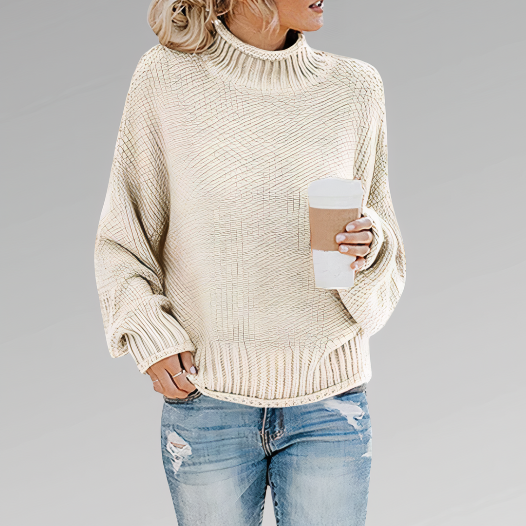 women's knitted sweater with high neckline