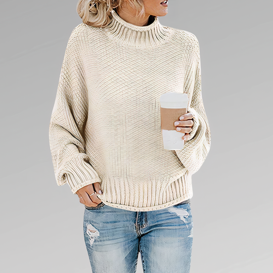 women's knitted sweater with high neckline