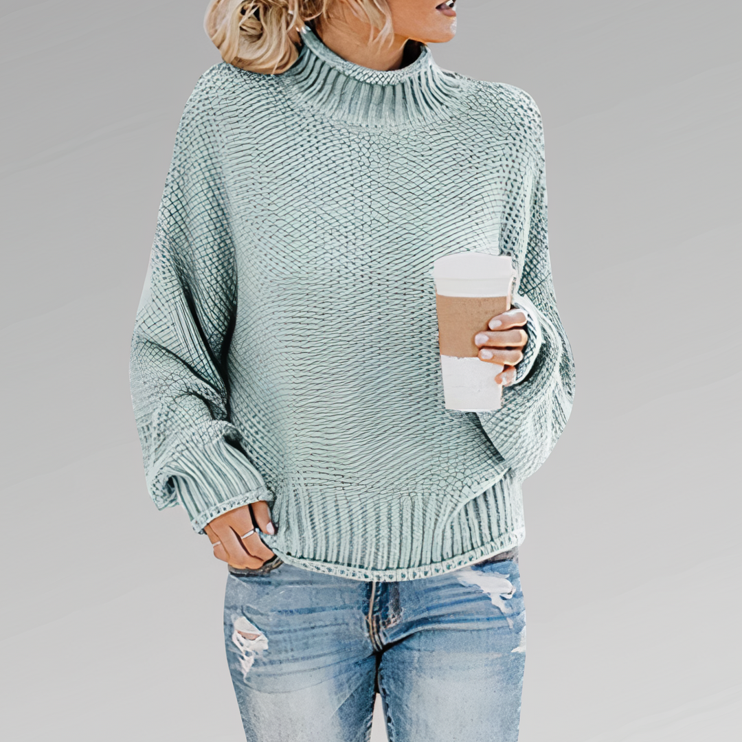 women's knitted sweater with high neckline