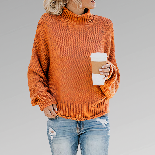 women's knitted sweater with high neckline