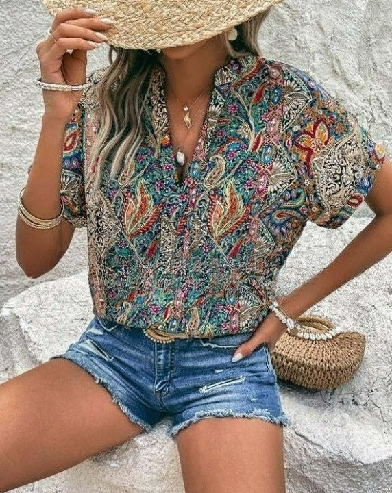 Women's Printed V-Neck Top