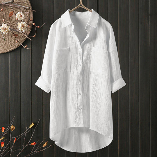 Long cotton and linen blouse for women