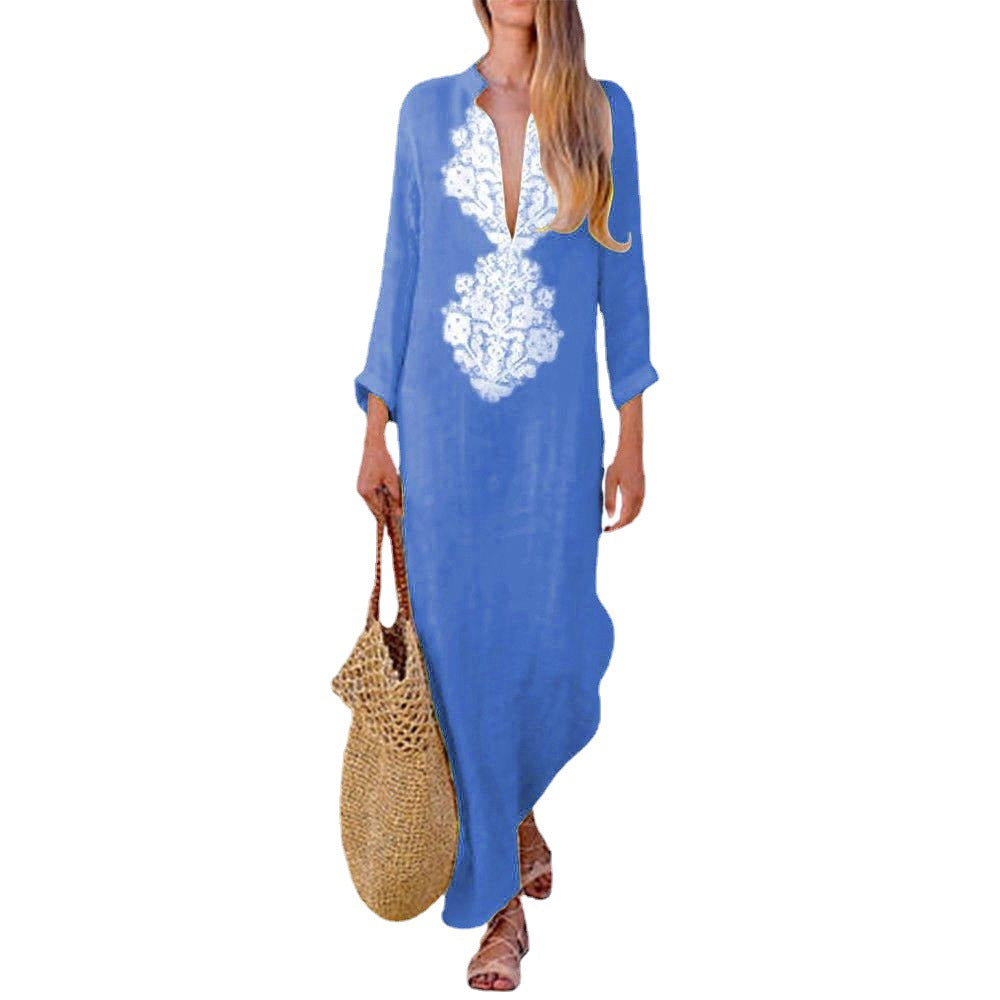 Embroidered Cotton and Linen Dress for Women