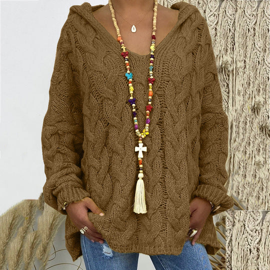 Women's Long Sleeve Hooded Knitted Sweater