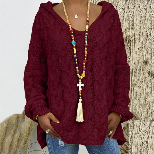 Women's Long Sleeve Hooded Knitted Sweater