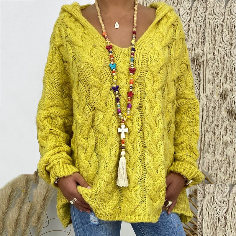 Women's Long Sleeve Hooded Knitted Sweater