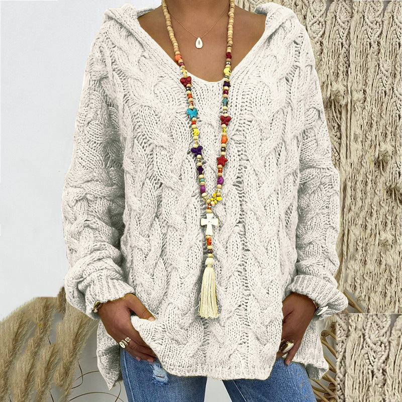 Women's Long Sleeve Hooded Knitted Sweater