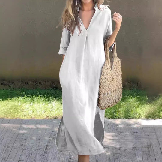 half-sleeve linen maxi dress