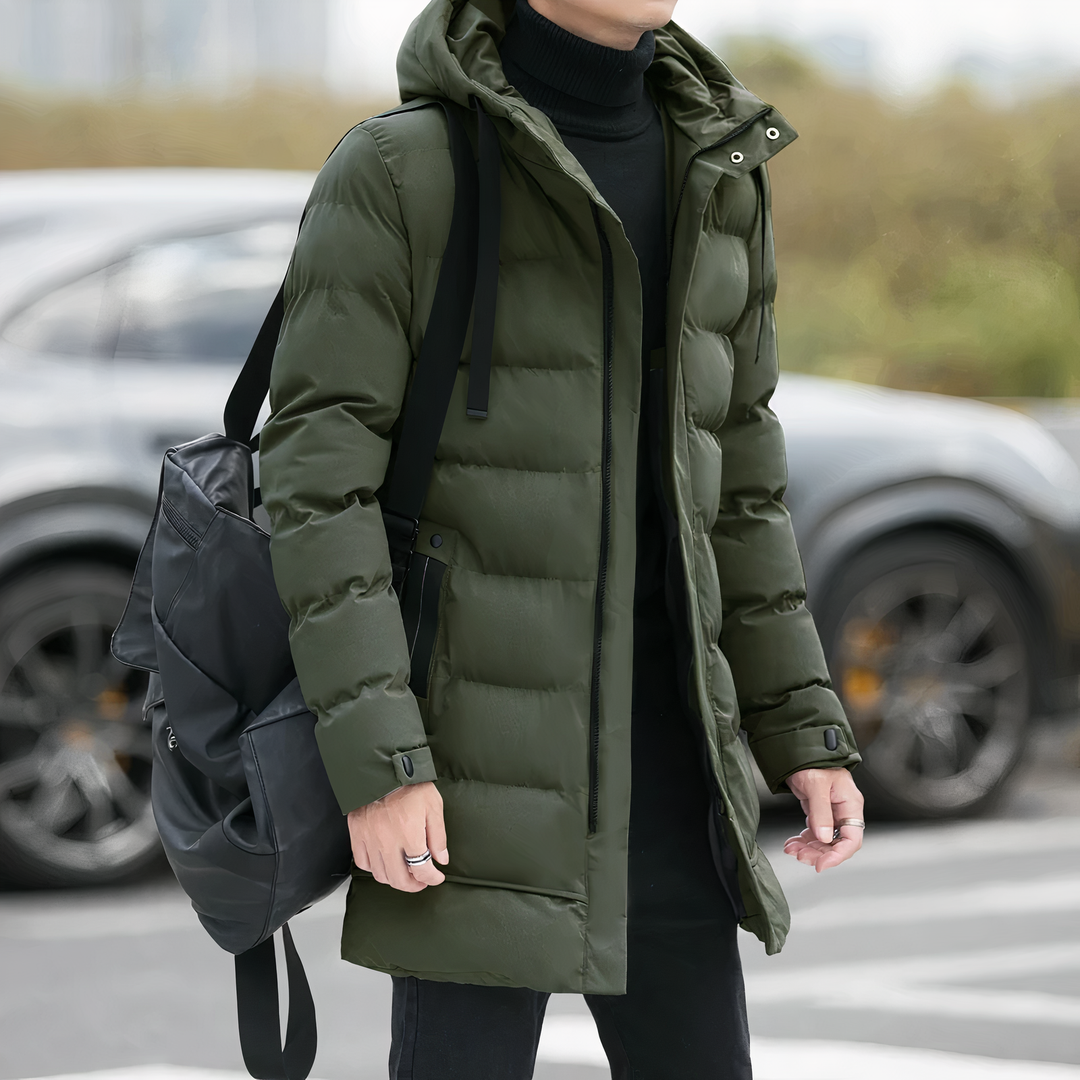 Casual padded men's coat with hood