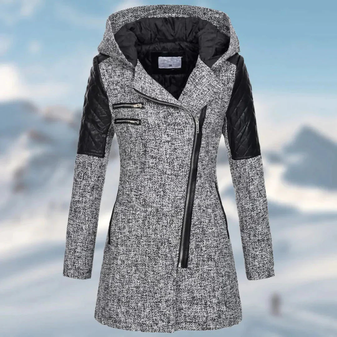 Long winter coat with hood for women