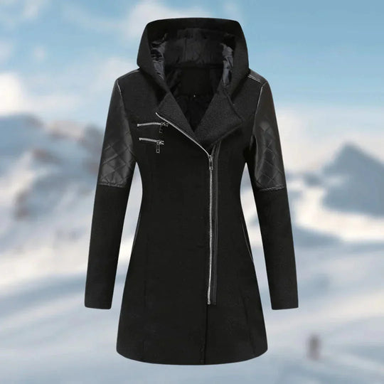 Long winter coat with hood for women