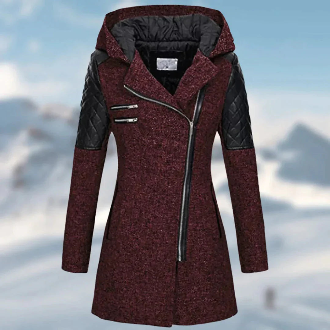 Long winter coat with hood for women