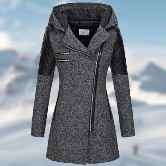 Long winter coat with hood for women