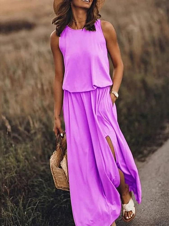 Sleeveless maxi dress with high slit