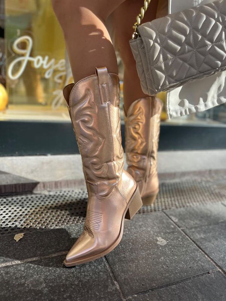 Western cowboy boots with low heel for women