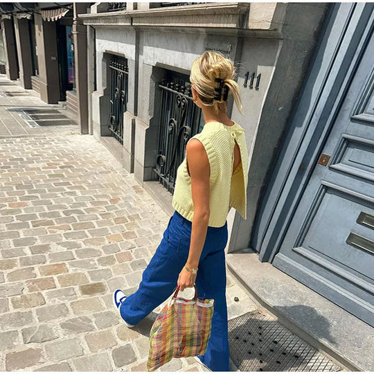 Knitted backless yellow top