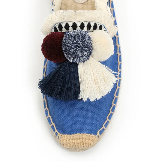 Espadrille-Mules mit flauschigem Ball