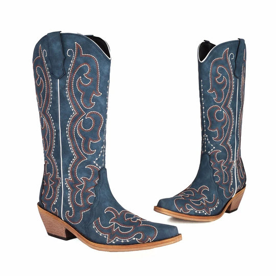 cowgirl boots made of embroidered denim