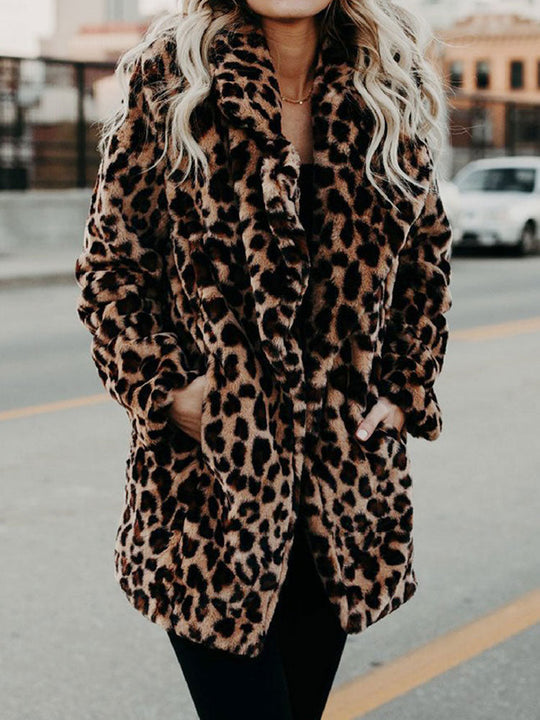 women's faux fur coat with leopard print