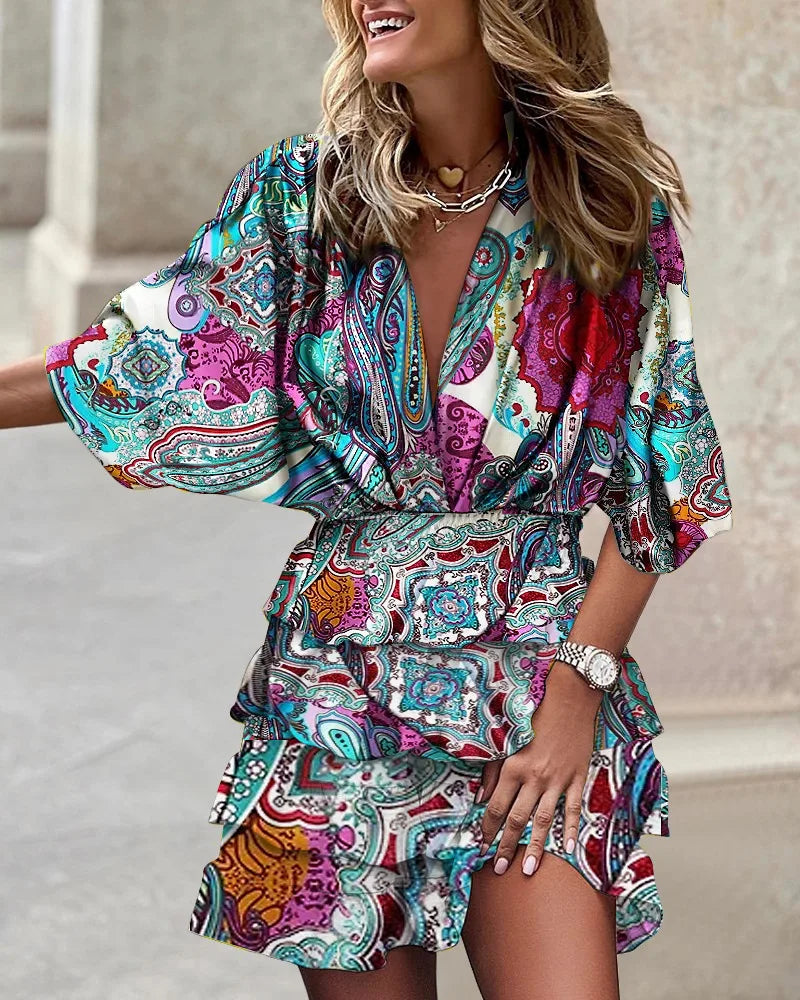 Fashionable printed mini dress for women