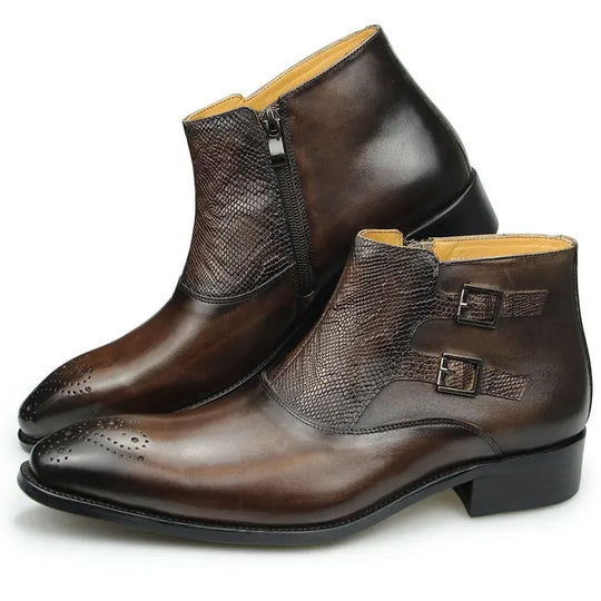 Men's zipper ankle boots with metal buckle 