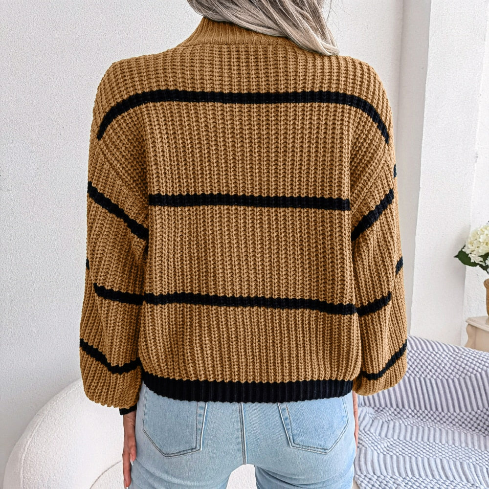 Damen-Rollkragenpullover mit Rippenstrick