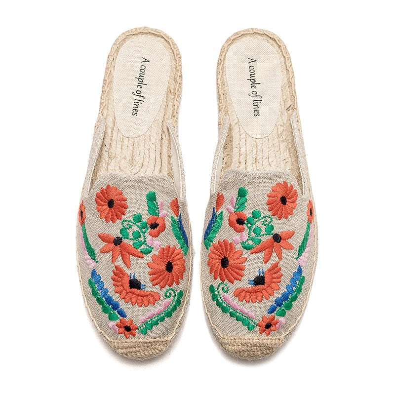 Bestickte Espadrille-Pantoletten für Frauen