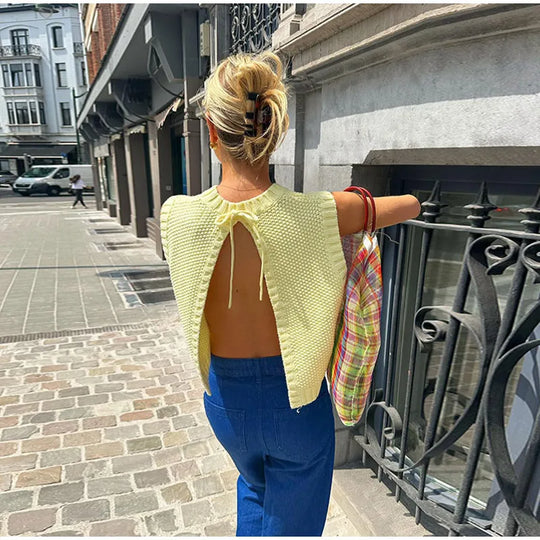 Knitted backless yellow top