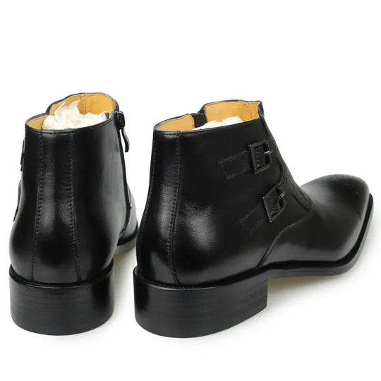 Men's zipper ankle boots with metal buckle 