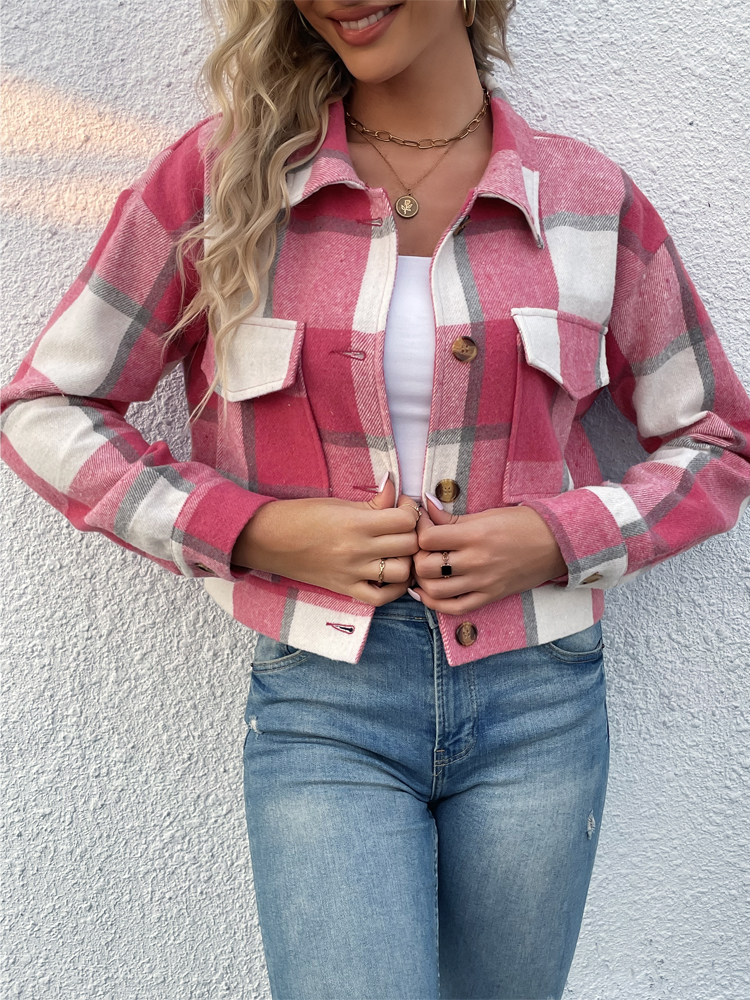 Plaid Jacket with Flap Pocket for Women